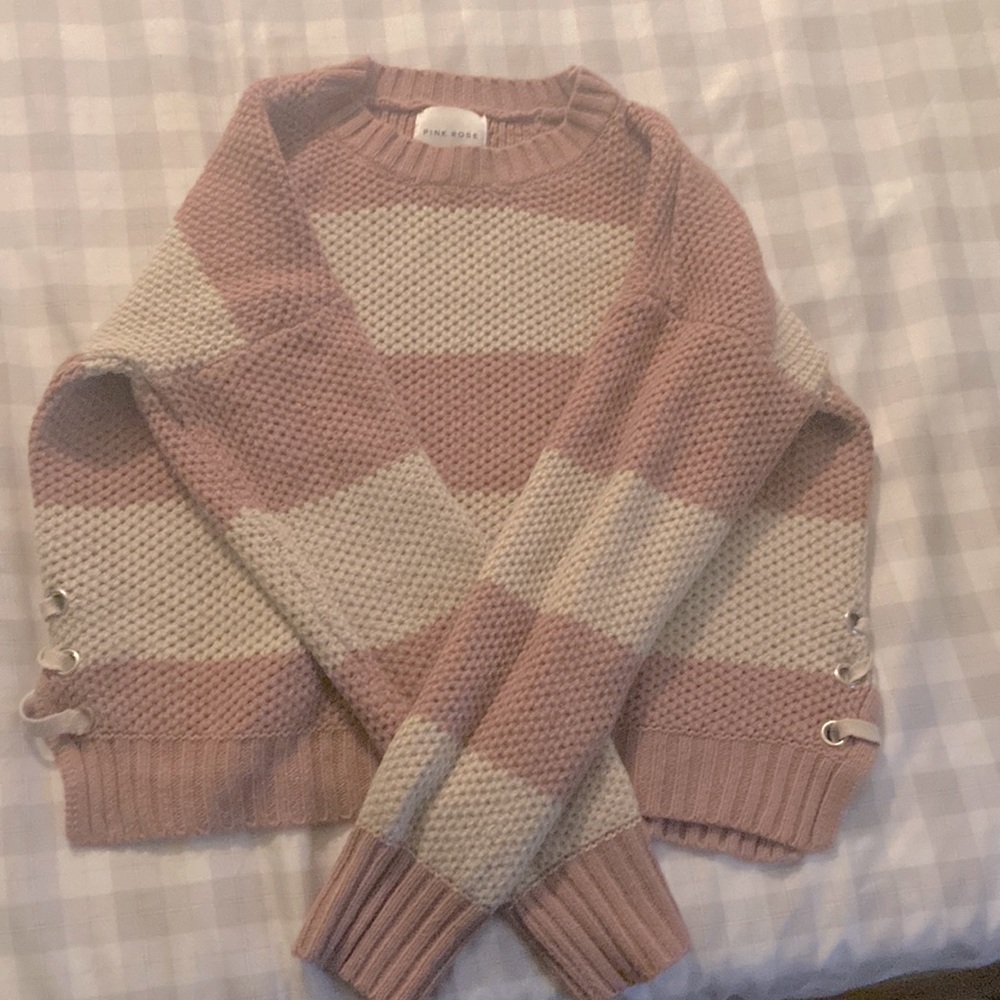 Pink and Tan Cropped Knitted Sweater